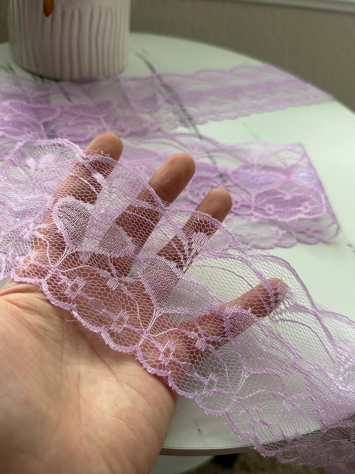 10Yds Non-Stretch 3" Lavender Purple Heart Pattern Mesh Lace Trim Wholesale