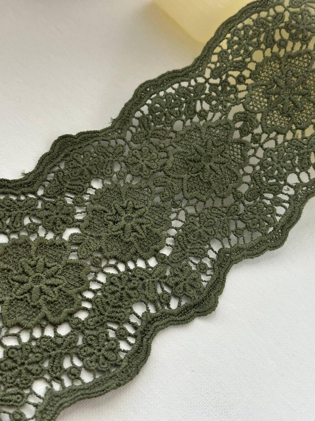 1yd Non-Stretch 4.2" Olive Green Cotton Floral Crochet Lace Trim Wholesale