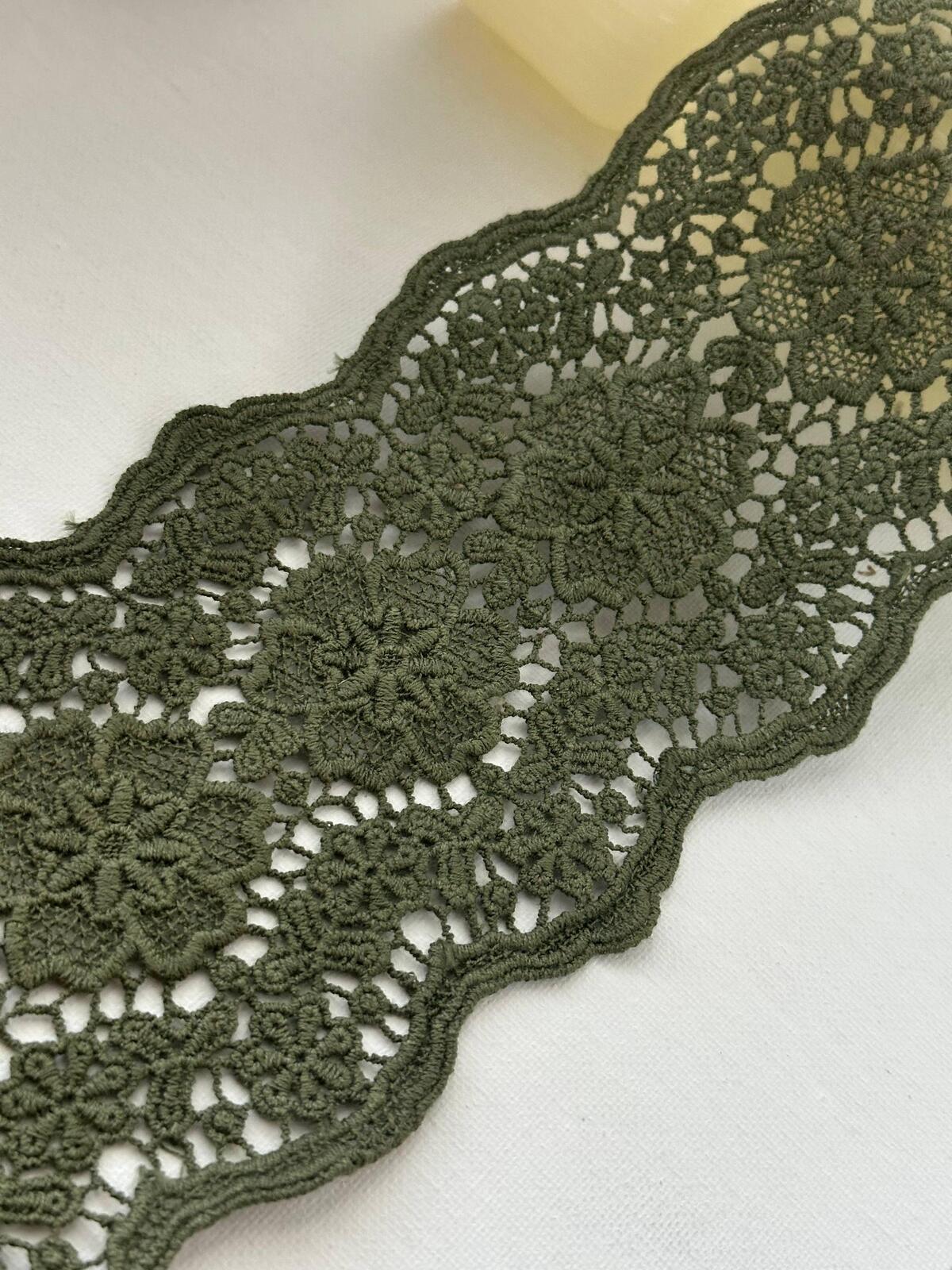 1yd Non-Stretch 4.2" Olive Green Cotton Floral Crochet Lace Trim Wholesale