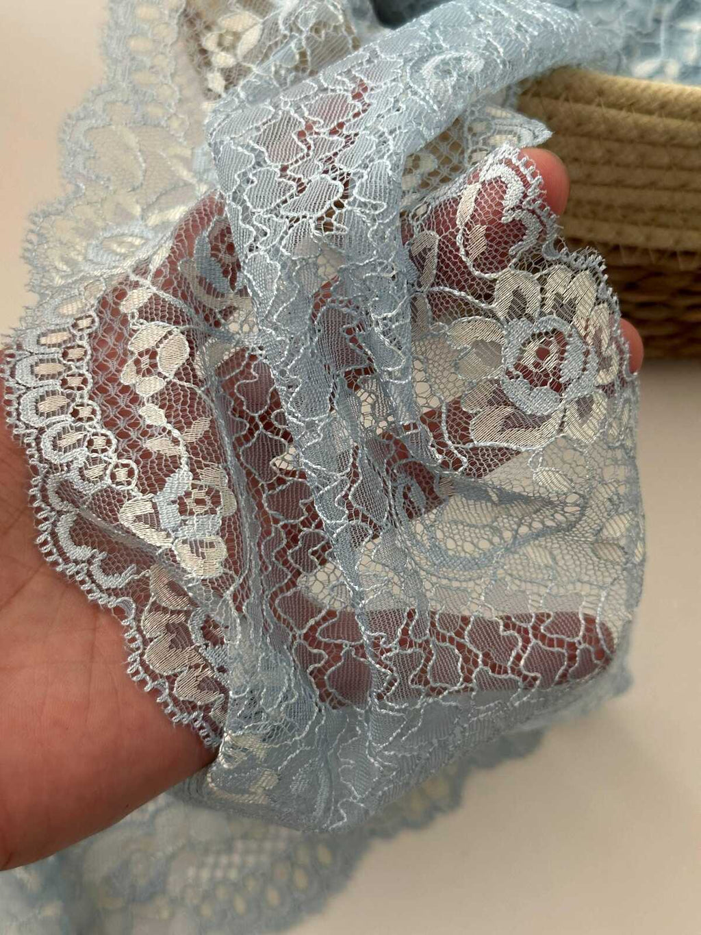 1Yard Japanese Lace, 6.5" Two-Tone Dust Blue Non-Stretch Chantilly Ribbon, Bulk Clearance Coquette Y2K Lace, Garment Trim, Retail Wholesale