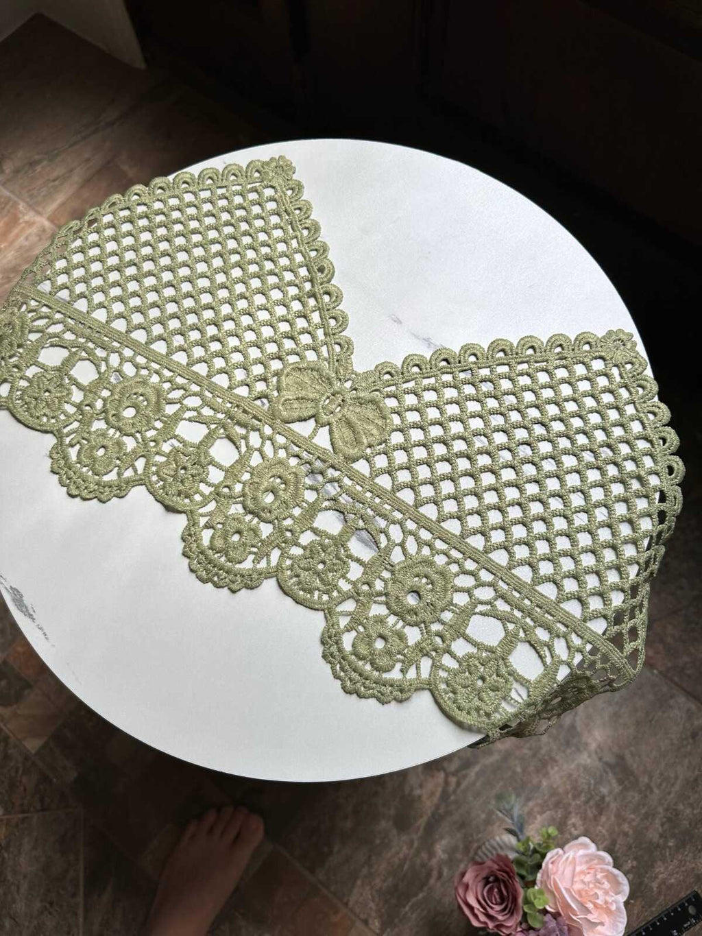 Muted Sage Green Guipure Water Soluble Lace Bodice Applique Motif Butterfly Floral Embroidered Front Panel for Camisole Blouse Sewing, 18"
