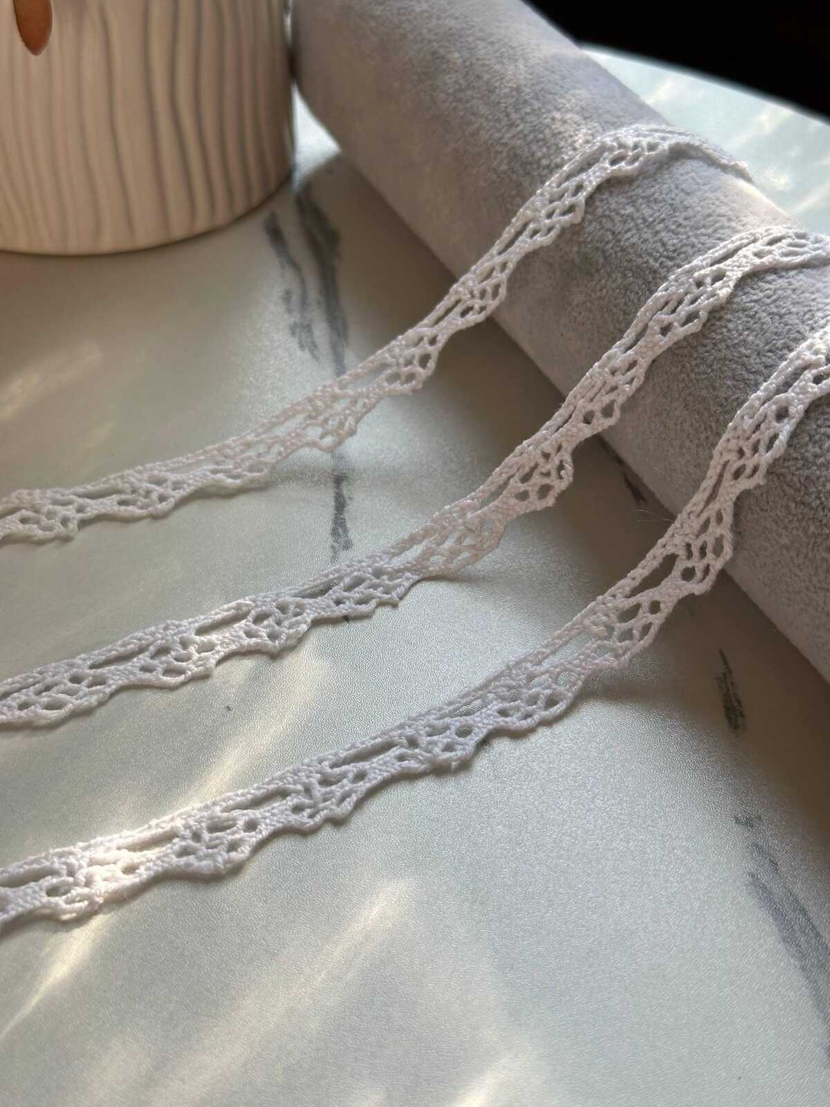 10yds White Cotton Scalloped Lace Trim by Yard, 0.5" Narrow Crochet Ribbon, Crown Wave Edge, Coquette Craft, DIY Sewing, Retail Wholesale