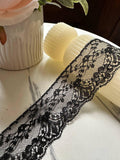 10yds Classic Onyx Black Floral Non Stretch Lace Trim Symmetrical Double Scalloped Galloon Ribbon for Gowns Blouses Crafts Sewing, 1.75"