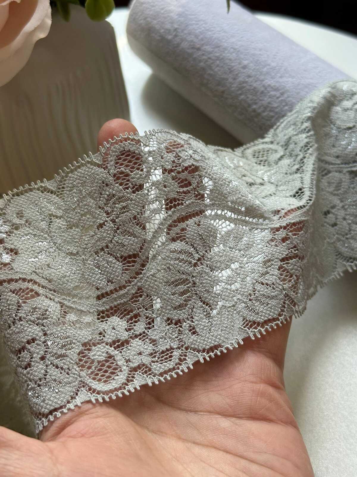 Dusty Slate Blue Grey Floral Micro Eyelash Slight Stretch Lace Trim by the Yard, Wide Scalloped Elastic Ribbon, 3", Retail Wholesale Bulk