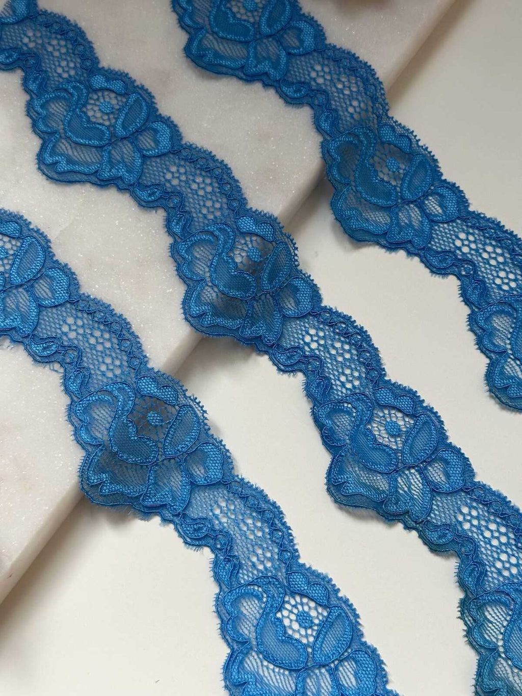 Blue Stretch Lace Trim by Yard, 1.85" Wide Ocean Elastic Ribbon, Lingerie Lace, Coquette Craft Supply, DIY Sewing, Retail Wholesale