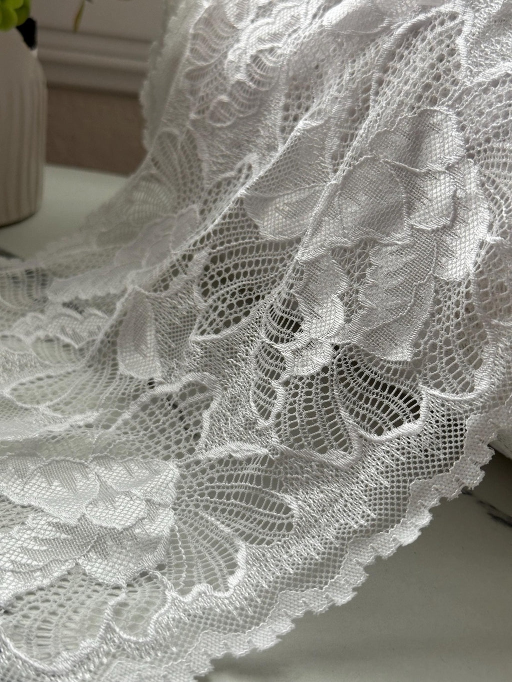 3Yds  Stretch 8.5" White Textured Two-Tone Effect Wide Stretch Lace Wholesale