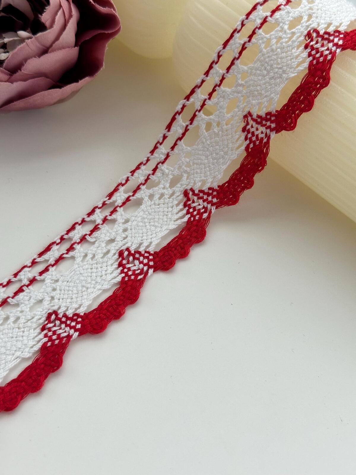 3Yds Non-Stretch 1.5" Red White Cotton Crochet Scalloped Lace Trim Wholesale