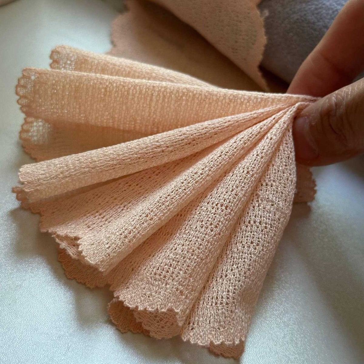 Nude Peach Stretch Mesh Lace Trim by the Yard, Wide Ribbon for Baby Headband Scrunchies Pleated Skirt, 3.5"