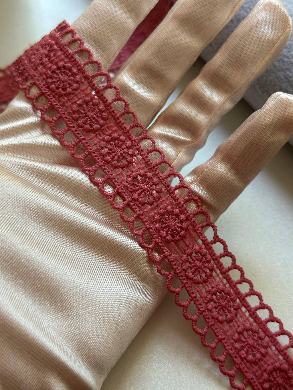 Rose Pink Guipure Water Soluble Lace Trim, Openwork Crochet Ribbon, Coquette Craft Supply, 1", Retail Wholesale Bulk