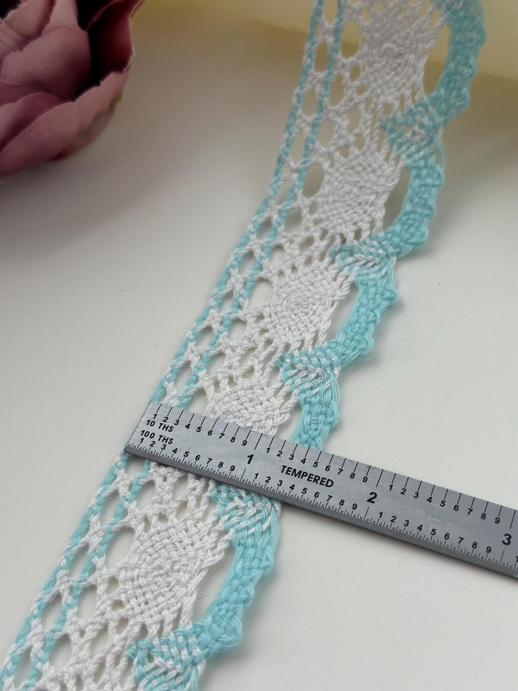 3Yds Non-Stretch 1.5" Light Blue White Cotton Crochet Scalloped Lace Wholesale