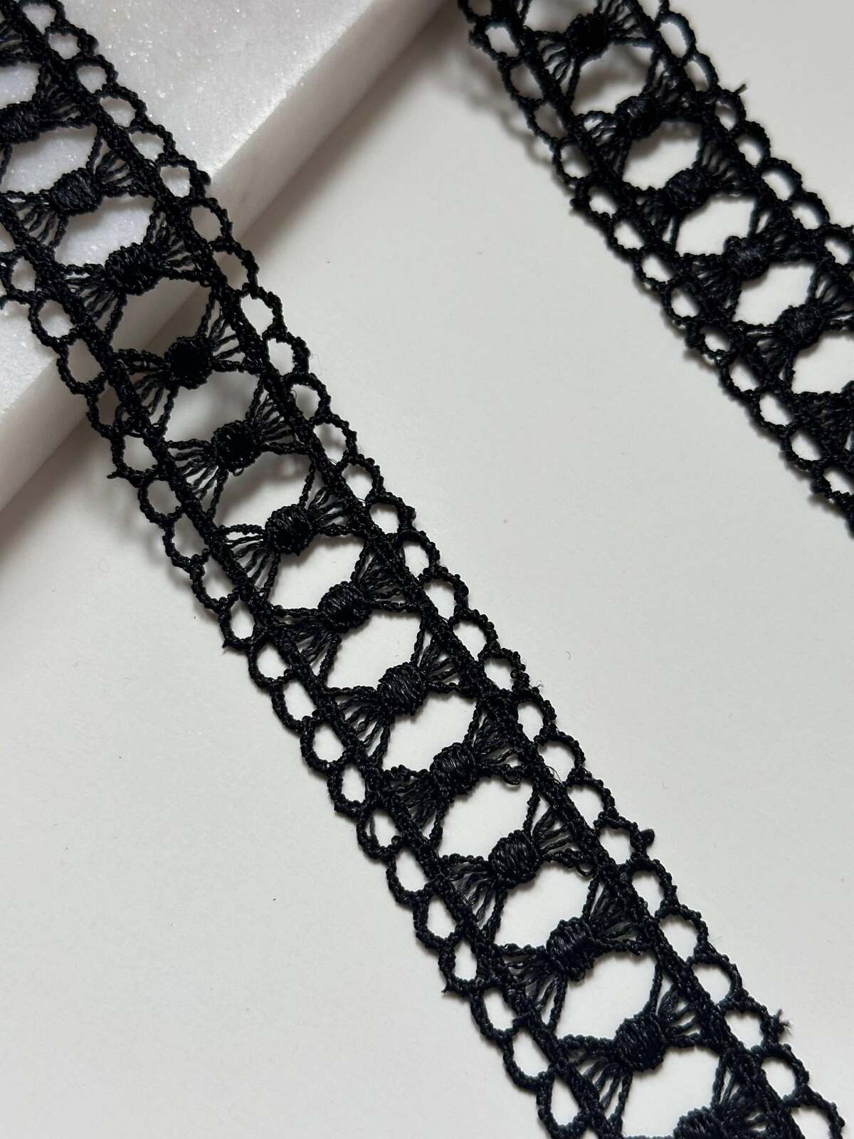 Black Bowknot Guipure Lace Trim by Yard, Water Soluble Ribbon, Soft Skin Friendly Coquette Craft Supply, 1", Retail Wholesale Bulk