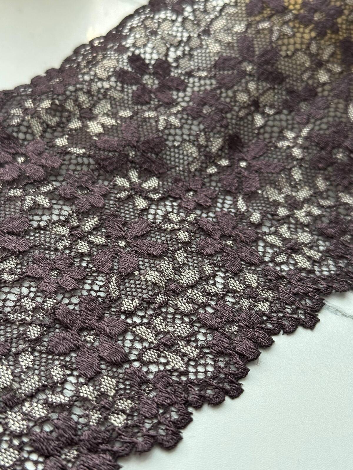 1Yd Stretch 5" Dark Plum Purple Floral Scalloped Wide Stretch Lace Trim