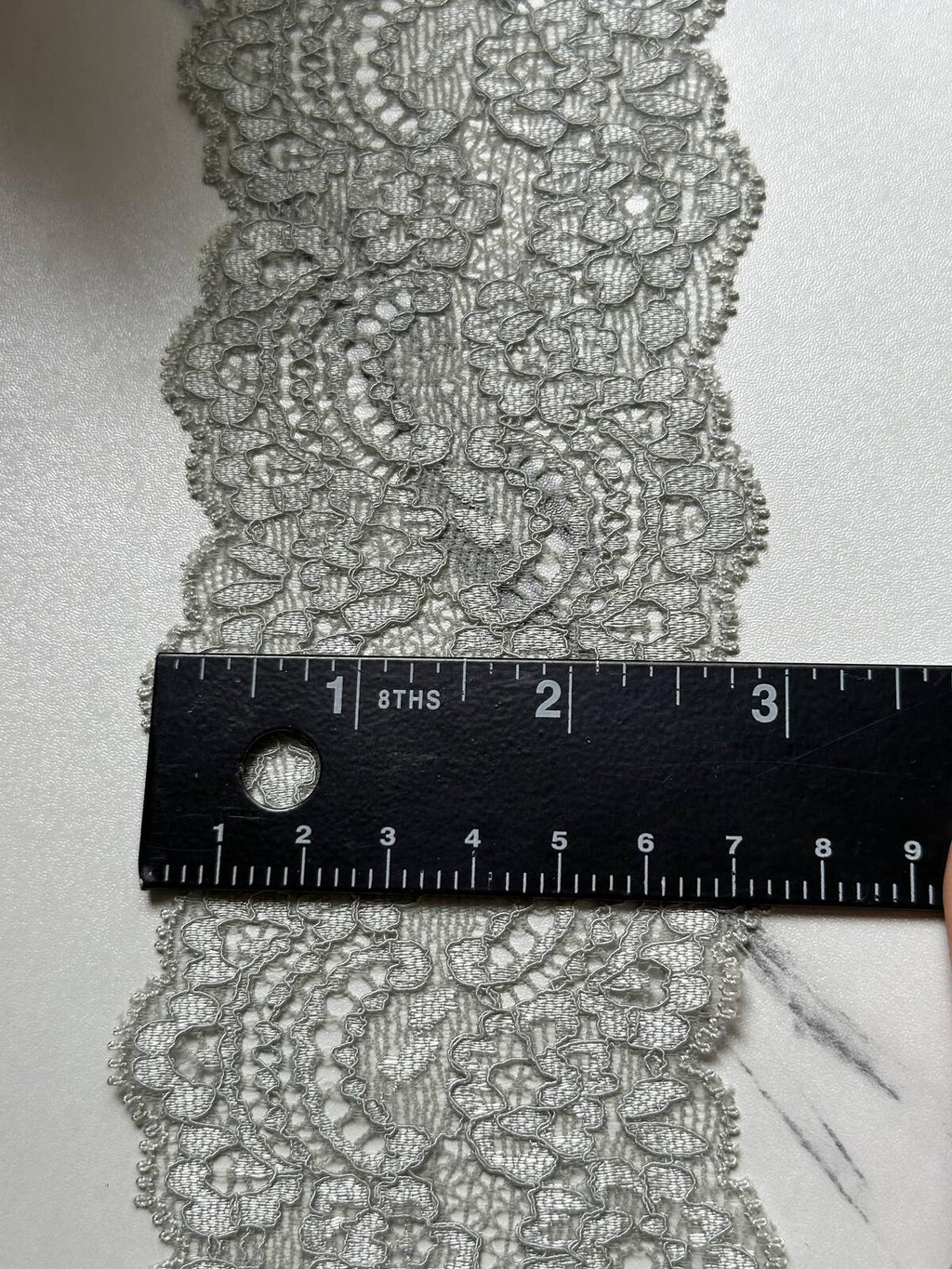 Sage Silver Sage Green Cordonnet Corded Stretch Elastic Lace Trim Symmetrical Double Scalloped for Lingerie Underwear Crafts, 2.75"
