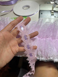 1.1" Pink Guipure Beading Lace Trim Water Soluble Embroidered Ribbon Thread Me Through Slot for Lingerie Gowns Dolls Crafts Sewing