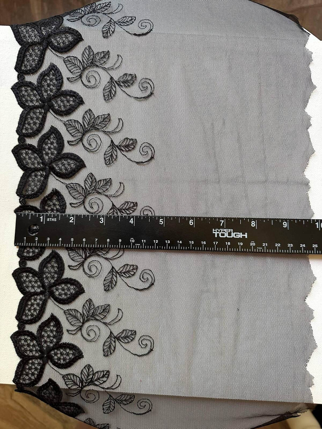 9.25" Black Butterfly Lace Trim Wide Embroidered Soft Tulle Mesh Single Scalloped Edge Gothic Floral Ribbon for Lingerie Garment Sewing