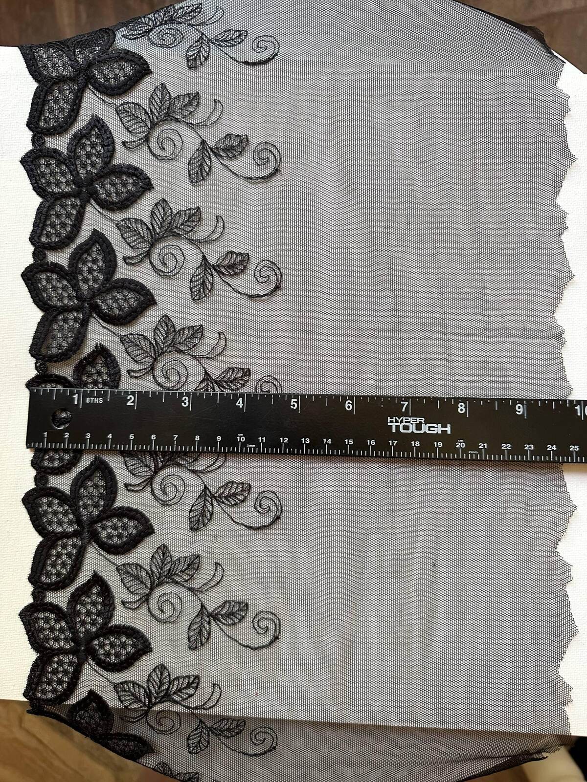 9.25" Black Butterfly Lace Trim Wide Embroidered Soft Tulle Mesh Single Scalloped Edge Gothic Floral Ribbon for Lingerie Garment Sewing