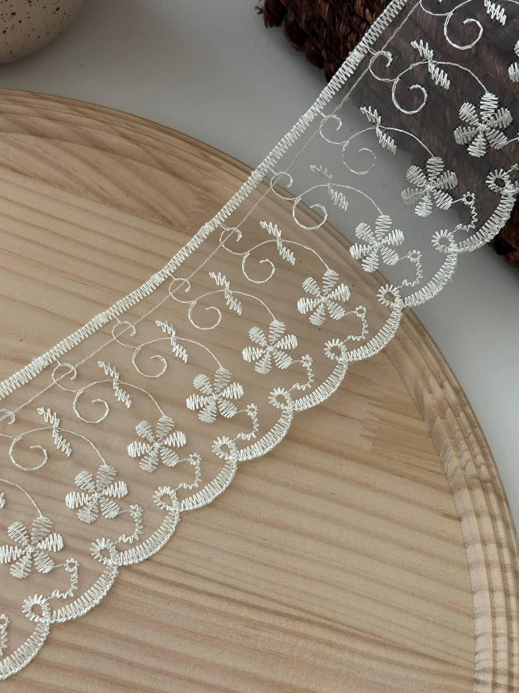 3Yds  3" White Organza Floral Embroidered Lace Trim, Wholesale