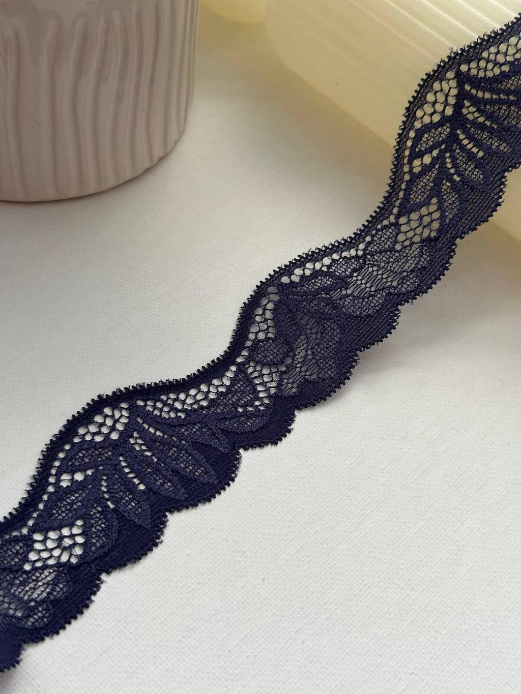 10Yds Stretch 1.5" Royal Navy Blue Wavy Scalloped Stretch Lace Trim Wholesale