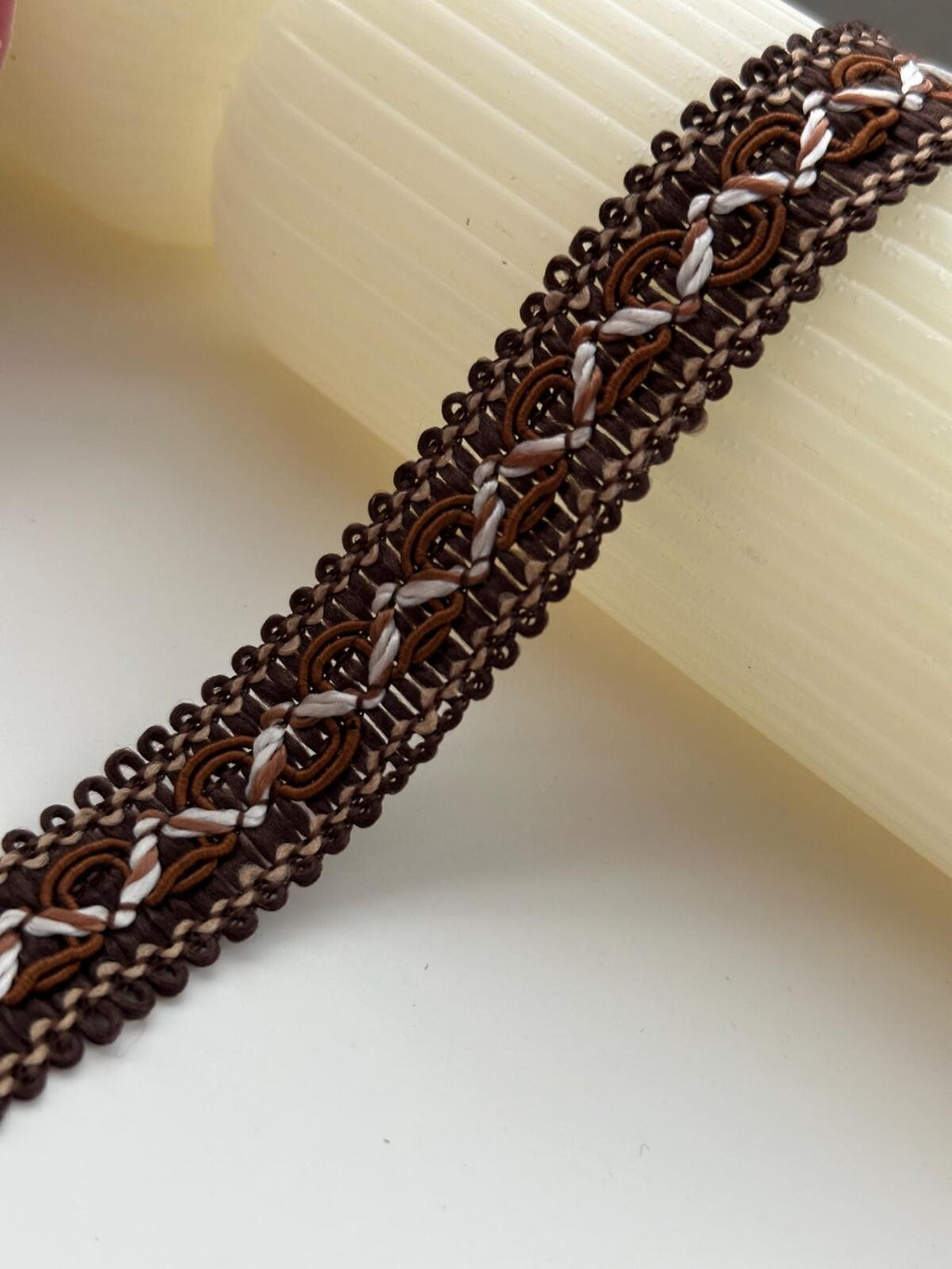 6Yds Non-Stretch 0.8" Dark Brown Woven Braided Gimp Scroll Trim Ribbon Wholesale