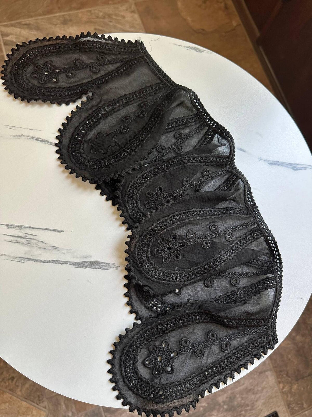Black Organza Embroidered Lace Collar Detachable Peter Pan Neckline Applique Statement Bodice Motif for Gowns Blouses Crafts, 6"