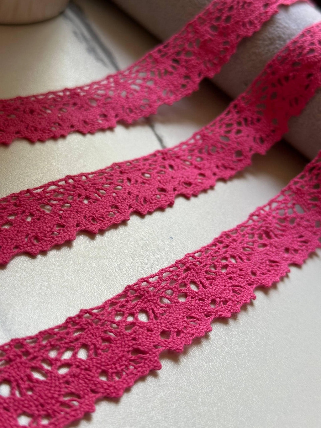Raspberry Pink Crochet Cotton Lace Trim by Yard, Openwork Ribbon, Coquette Craft Supply, 1", Retail Wholesale Bulk