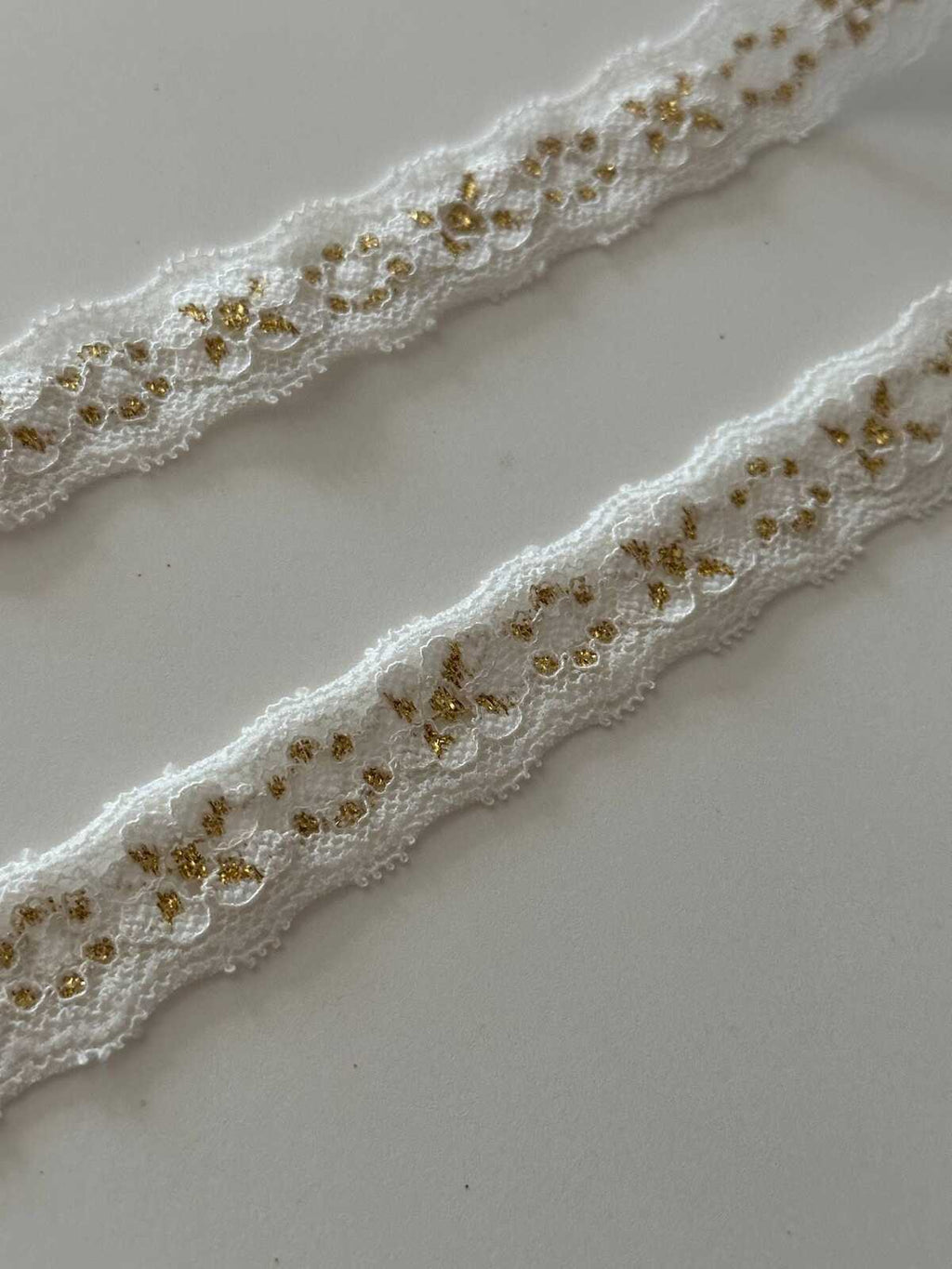 10yds White Gold Metallic Stretch Lace, 0.8" Elastic Ribbon, Bulk Clearance Coquette Y2K Lace, Lingerie, DIY Sewing, Retail Wholesale