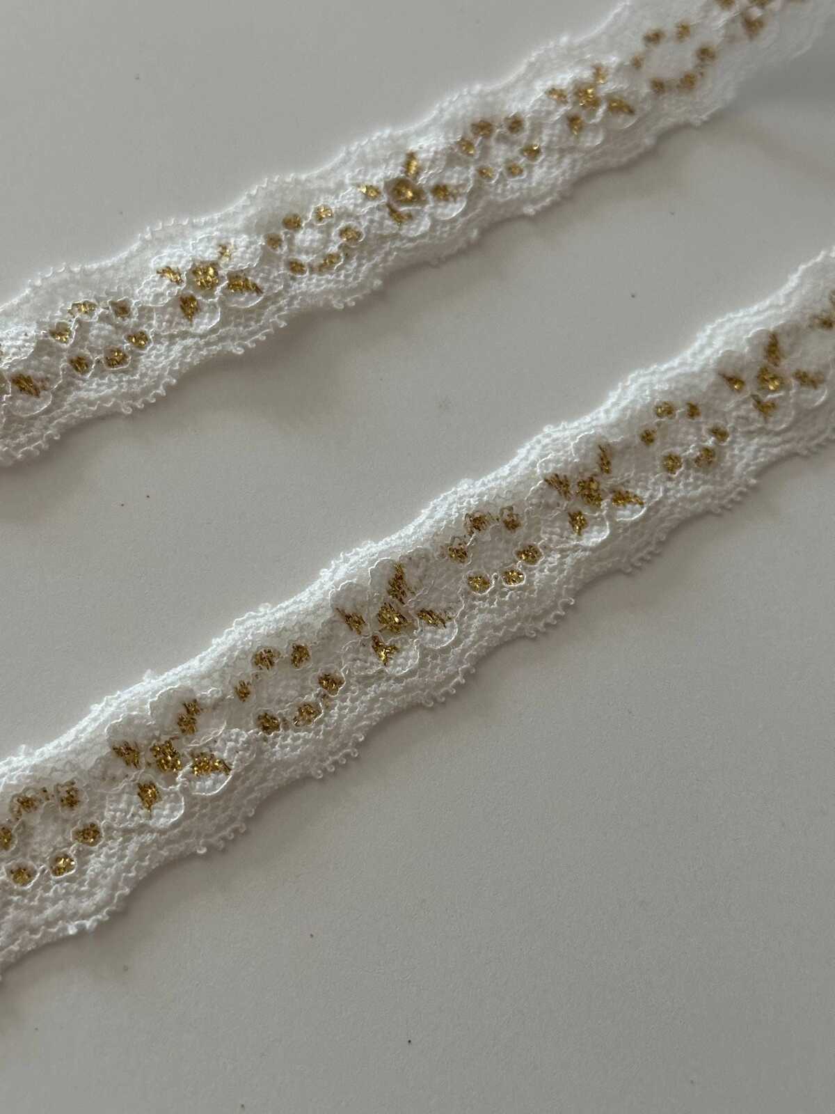 10yds White Gold Metallic Stretch Lace, 0.8" Elastic Ribbon, Bulk Clearance Coquette Y2K Lace, Lingerie, DIY Sewing, Retail Wholesale