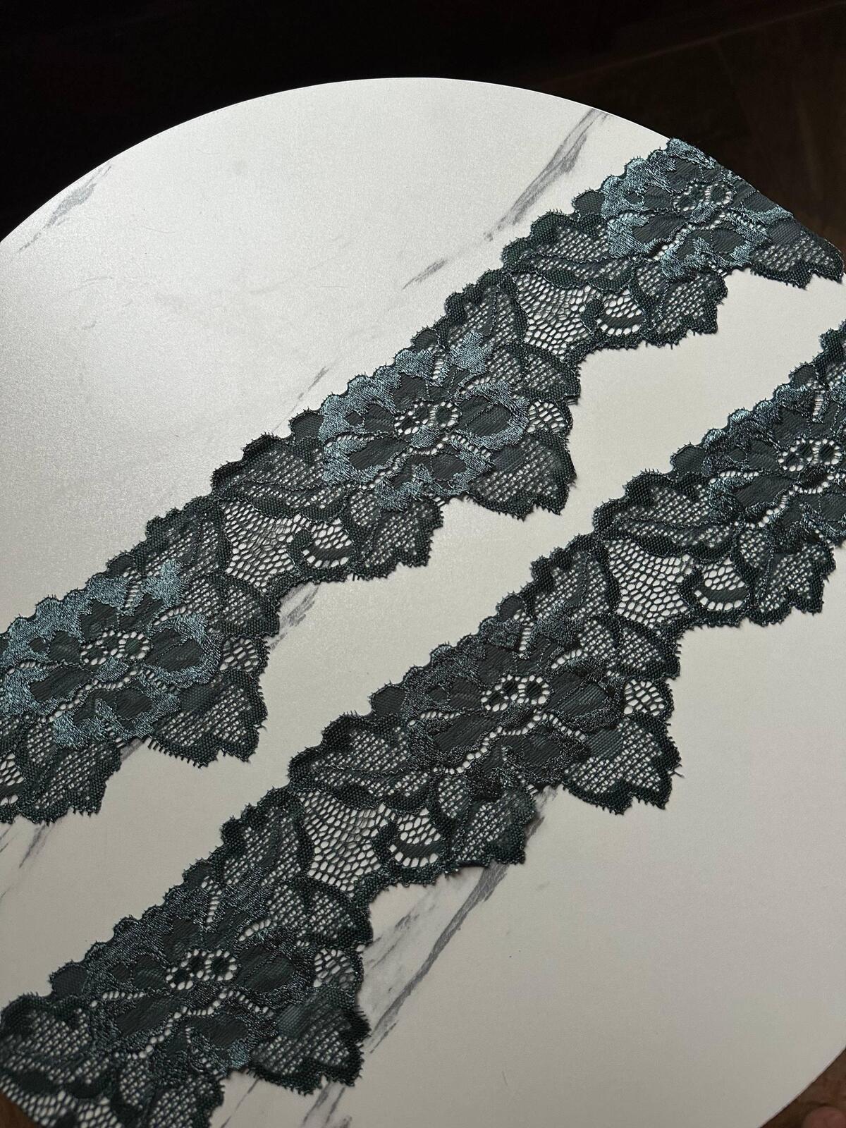 10yds Deep Forest Green Floral Stretch Elastic Lace Trim Symmetrical Double Scalloped Wide Galloon Ribbon for Lingerie  Crafts Sewing, 3"