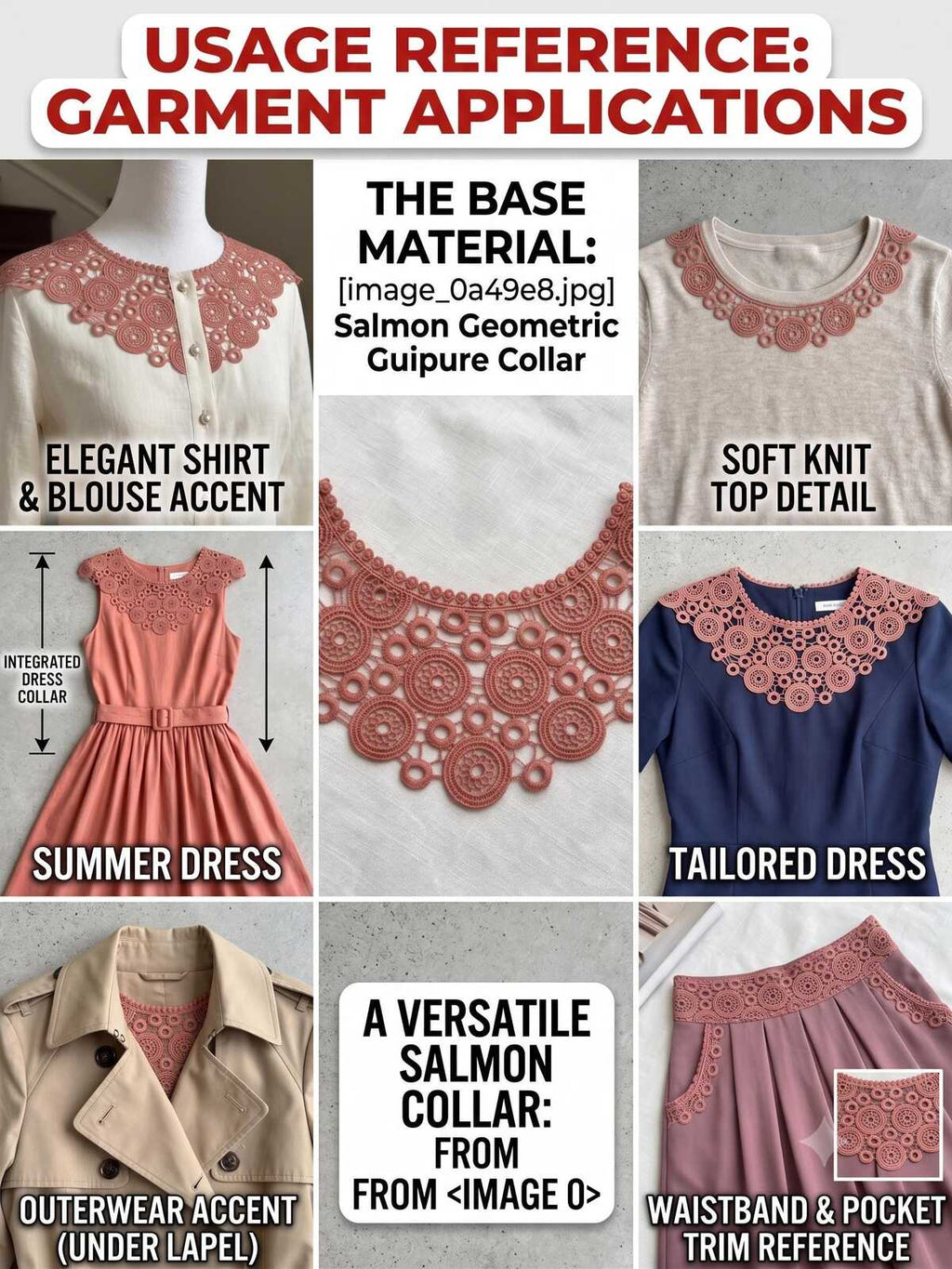 Cinnamon Spice Terracotta Rose Guipure Water Soluble Lace Collar Applique Geometric Circle Embroidered Neckline Detachable Collar 12"x5.5"