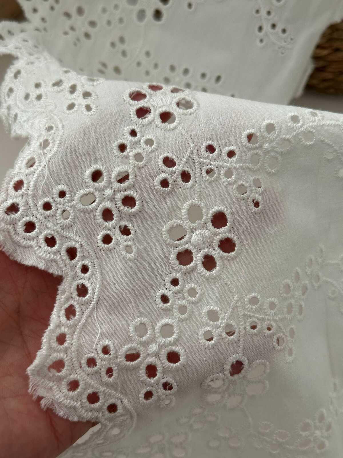 1Yard White Cotton Eyelet Lace Trim, 6" Wide Embroidered Ribbon, Bulk Clearance Coquette Y2K Lace, Garment Trim, DIY Sewing,Retail Wholesale