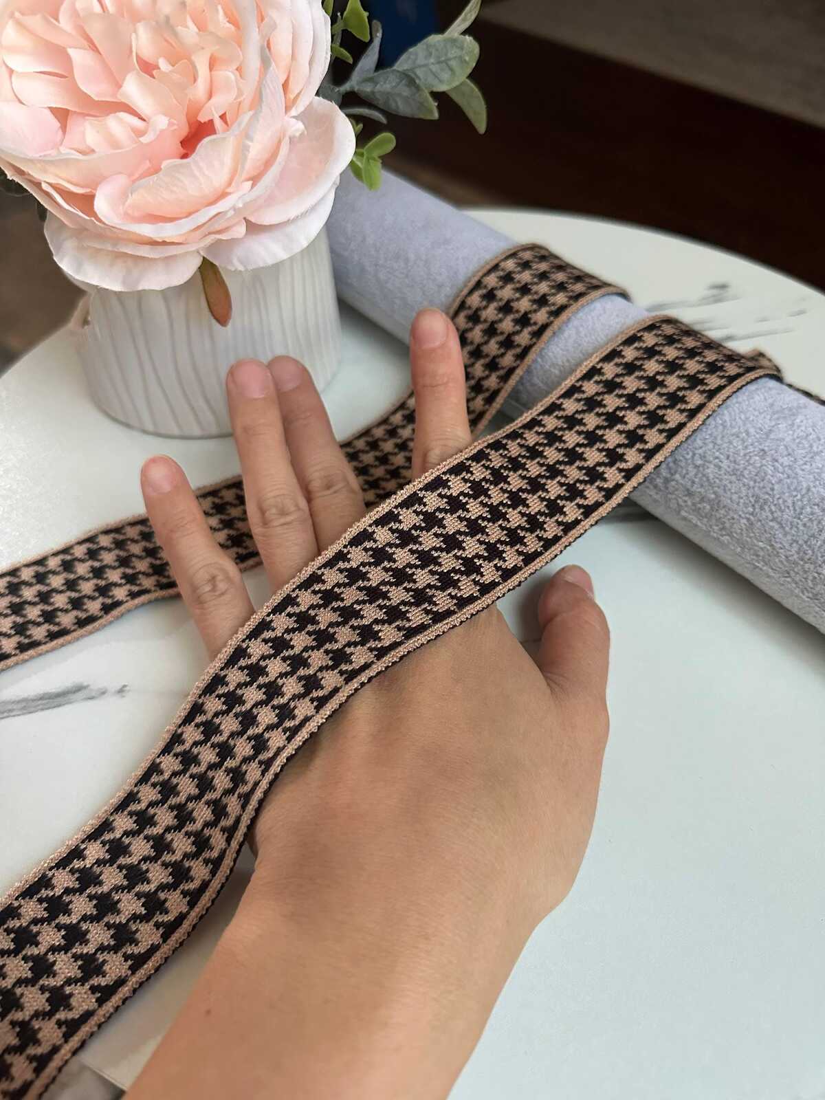 Soft Houndstooth Knit Ribbon Trim, 1.5" Elastic Webbing, Bulk Clearance Coquette Y2K Lace, Garment Trim, DIY Sewing, Retail Wholesale