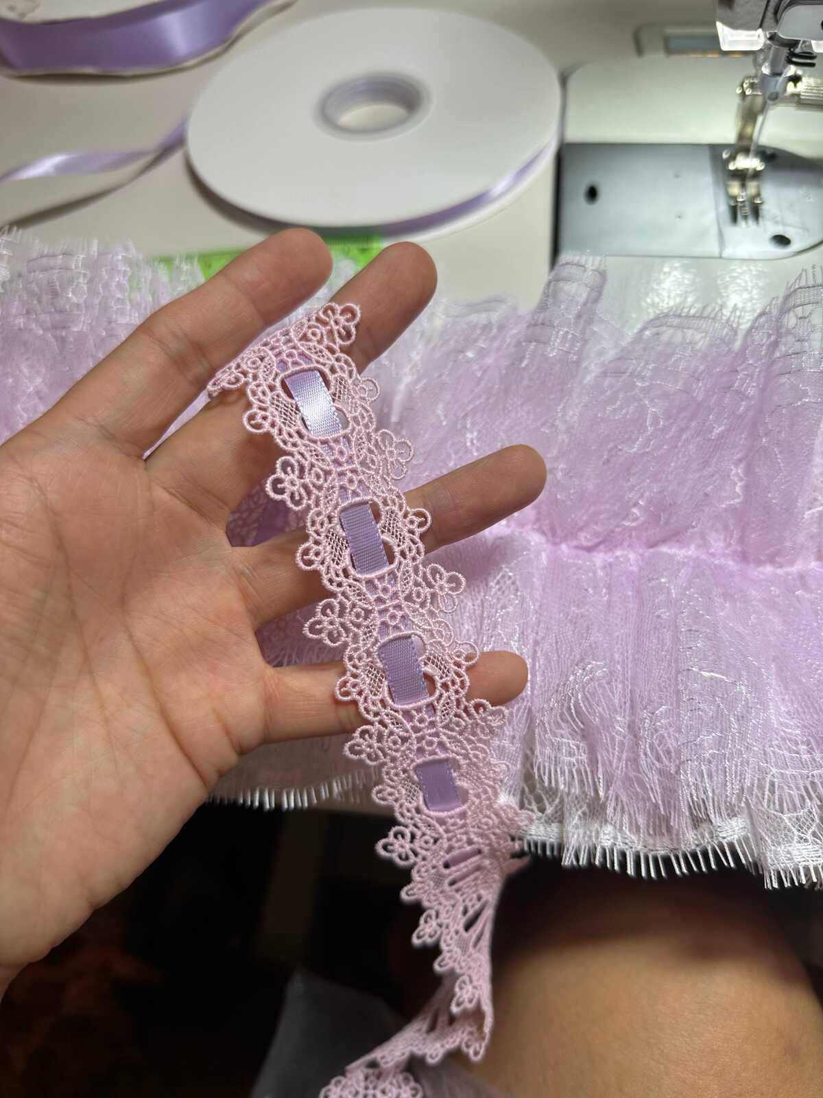 1.1" Pink Guipure Beading Lace Trim Water Soluble Embroidered Ribbon Thread Me Through Slot for Lingerie Gowns Dolls Crafts Sewing