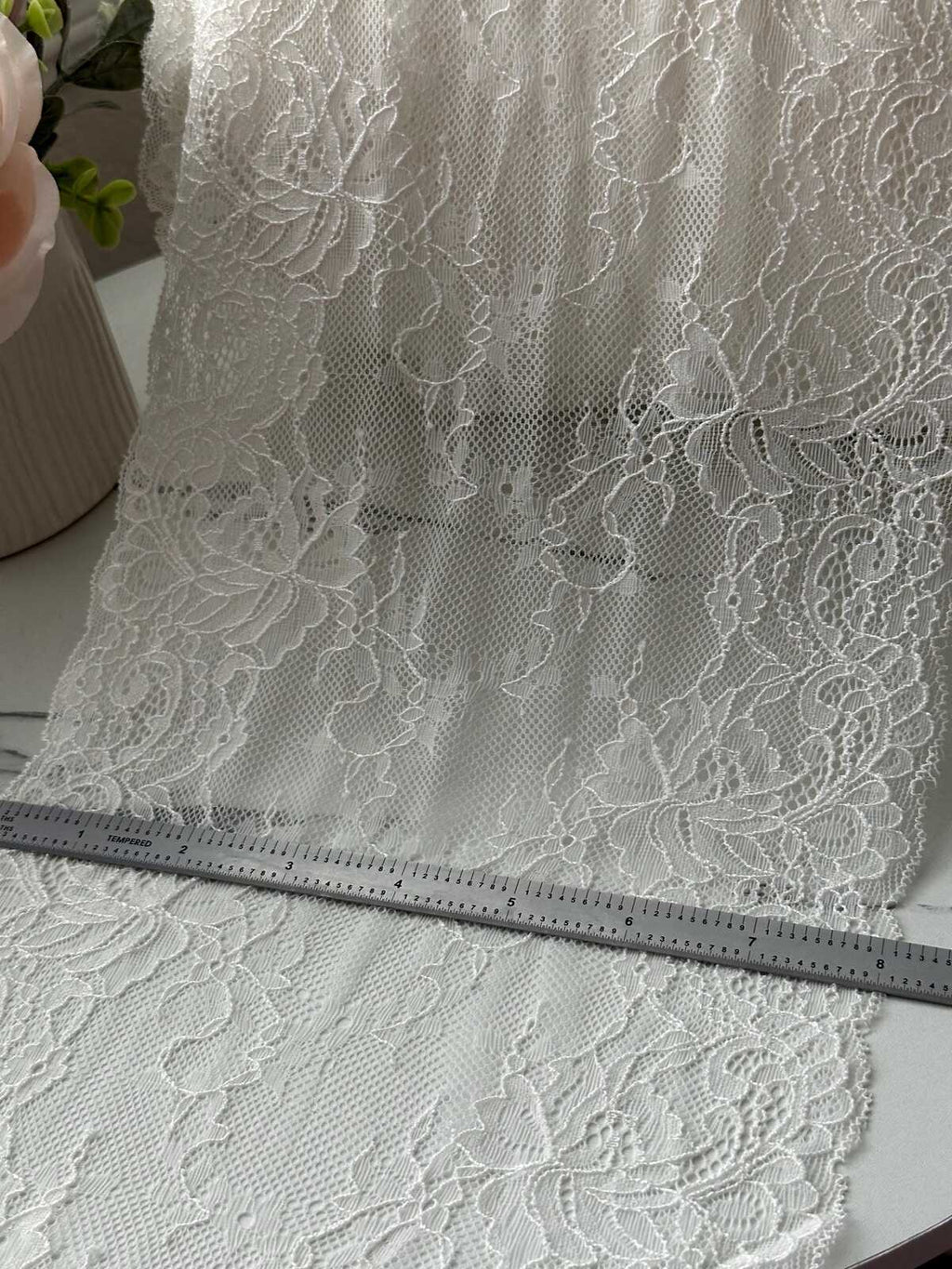 3Yds Soft Stretch 8" French White Floral Scalloped Wide Stretch Lace Wholesale
