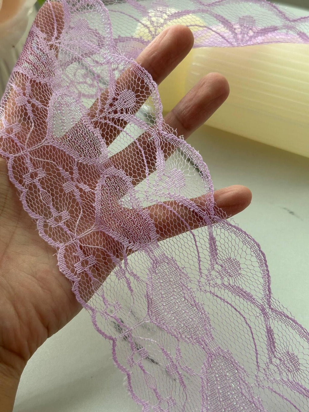 10Yds Non-Stretch 3" Lavender Purple Heart Pattern Mesh Lace Trim Wholesale