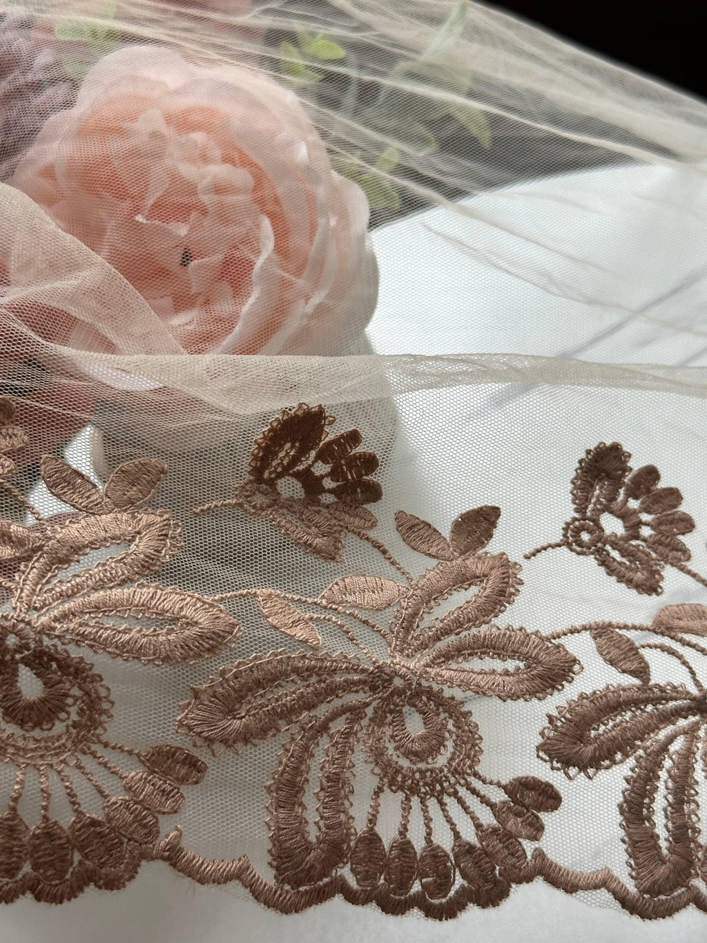 Champagne Gold Embroidered Organza Wide Lace Trim by Yard, Bedspread Bed Skirt Veil Scallop Border, 13", Retail Wholesale Bulk