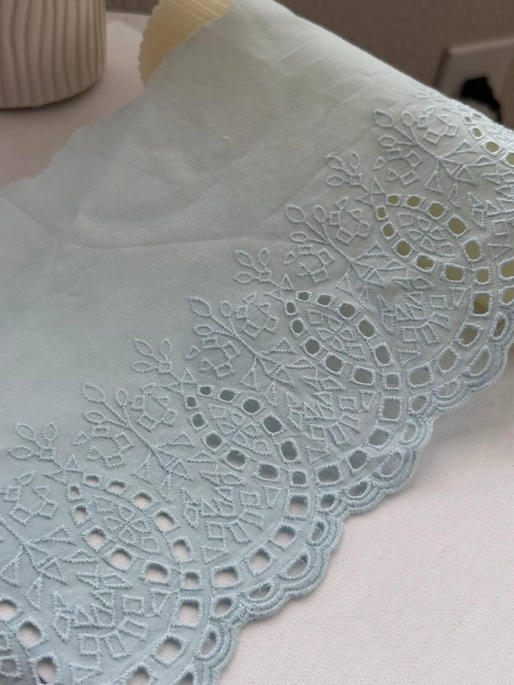 1Yd Non-Stretch 7" Ice Light Blue Cotton Eyelet Embroidered Lace Wholesale