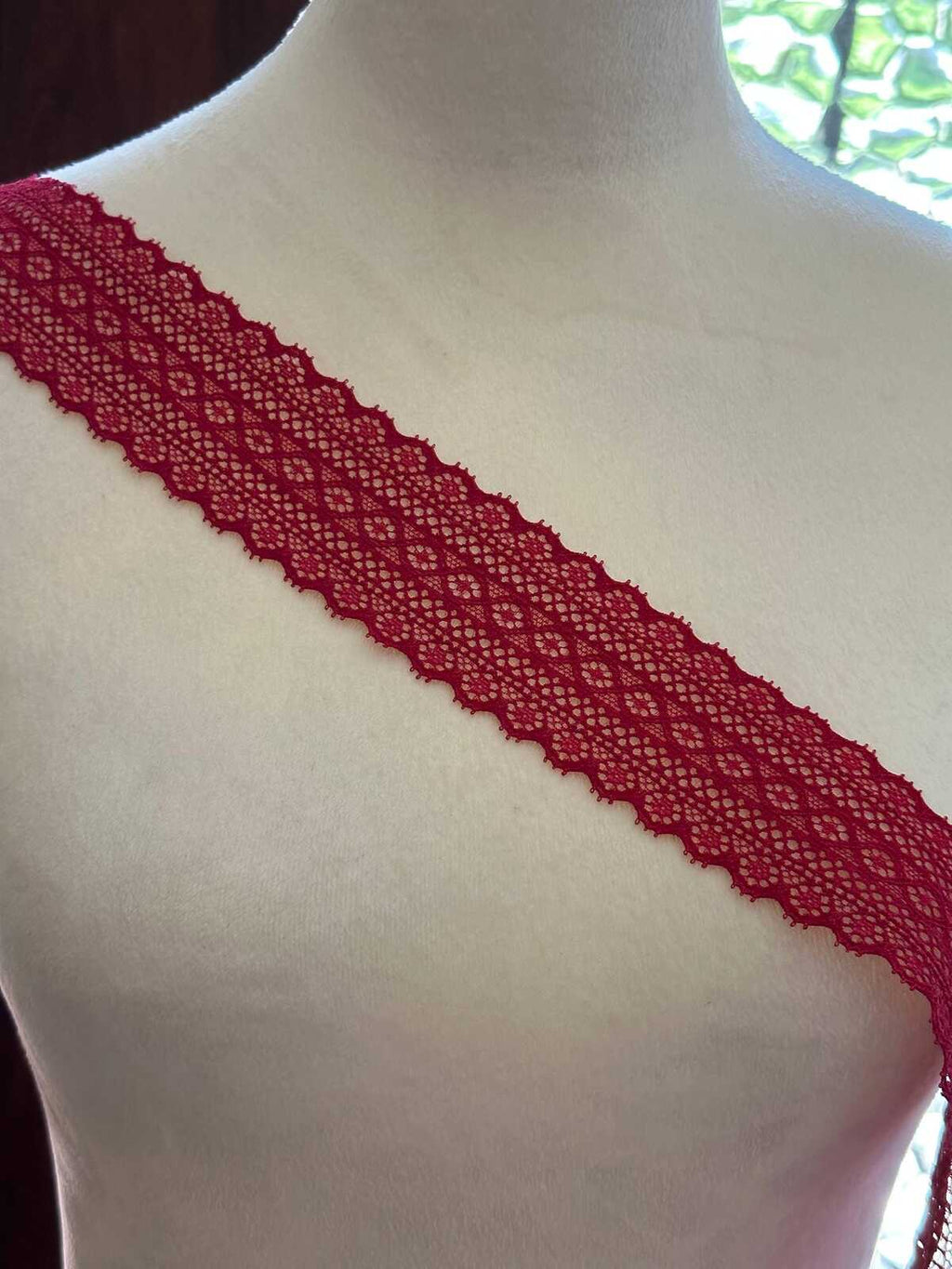 10yds 1.75" Retro Red Stretch Lace Trim Wide Crimson Geometric Elastic Galloon Scalloped Edge Lace for Lingerie Garment Sewing Crafts