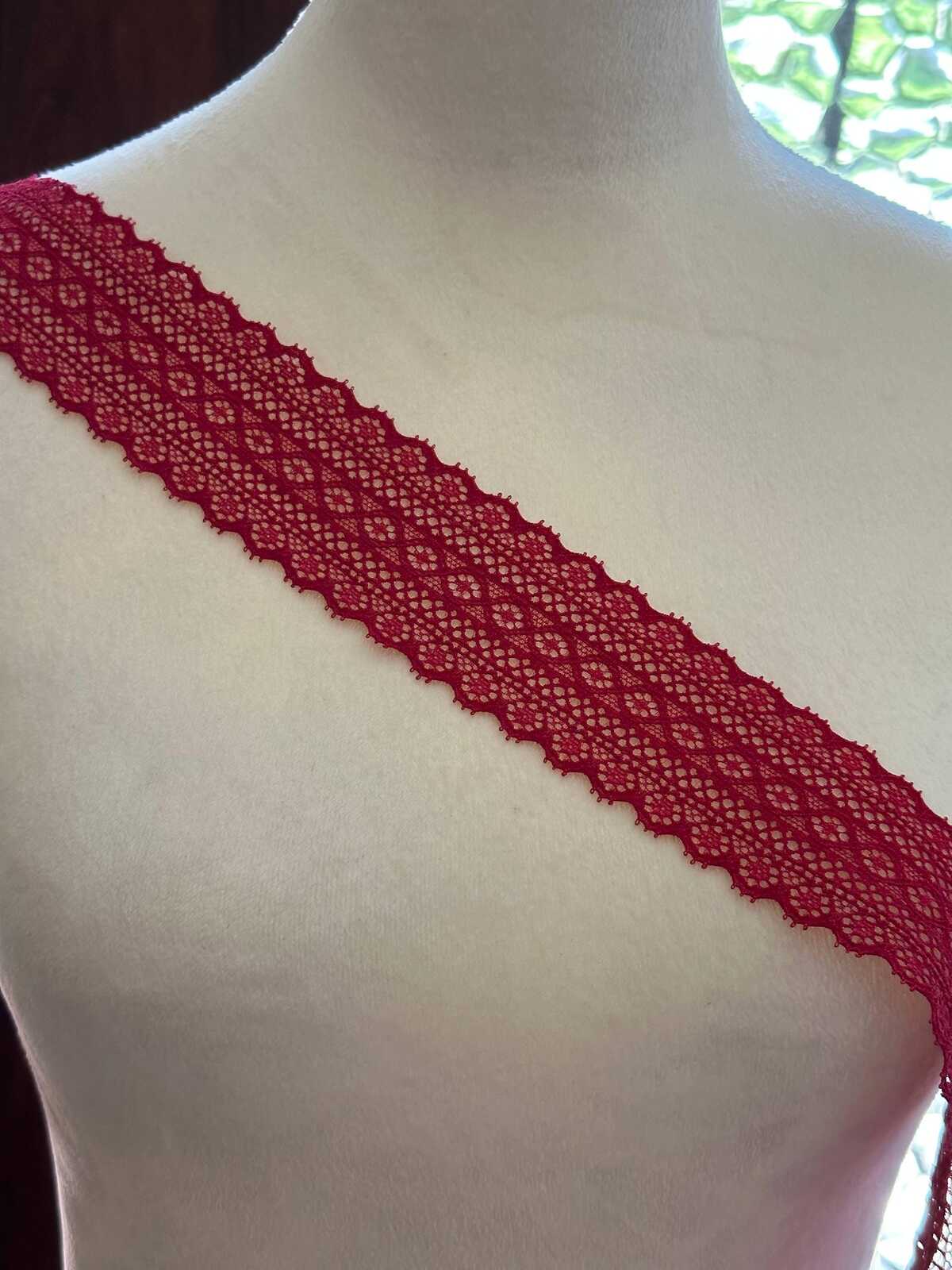 10yds 1.75" Retro Red Stretch Lace Trim Wide Crimson Geometric Elastic Galloon Scalloped Edge Lace for Lingerie Garment Sewing Crafts