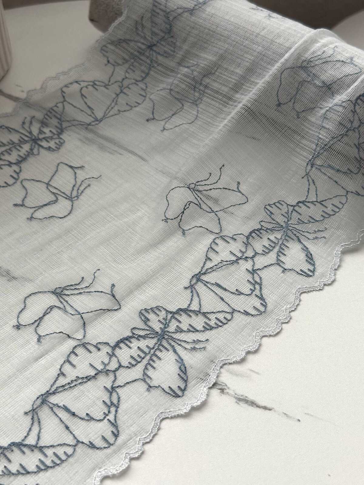 1Yd Soft Stretch 8.5" Blue Butterfly Embroidered Wide Stretch Lace Trim