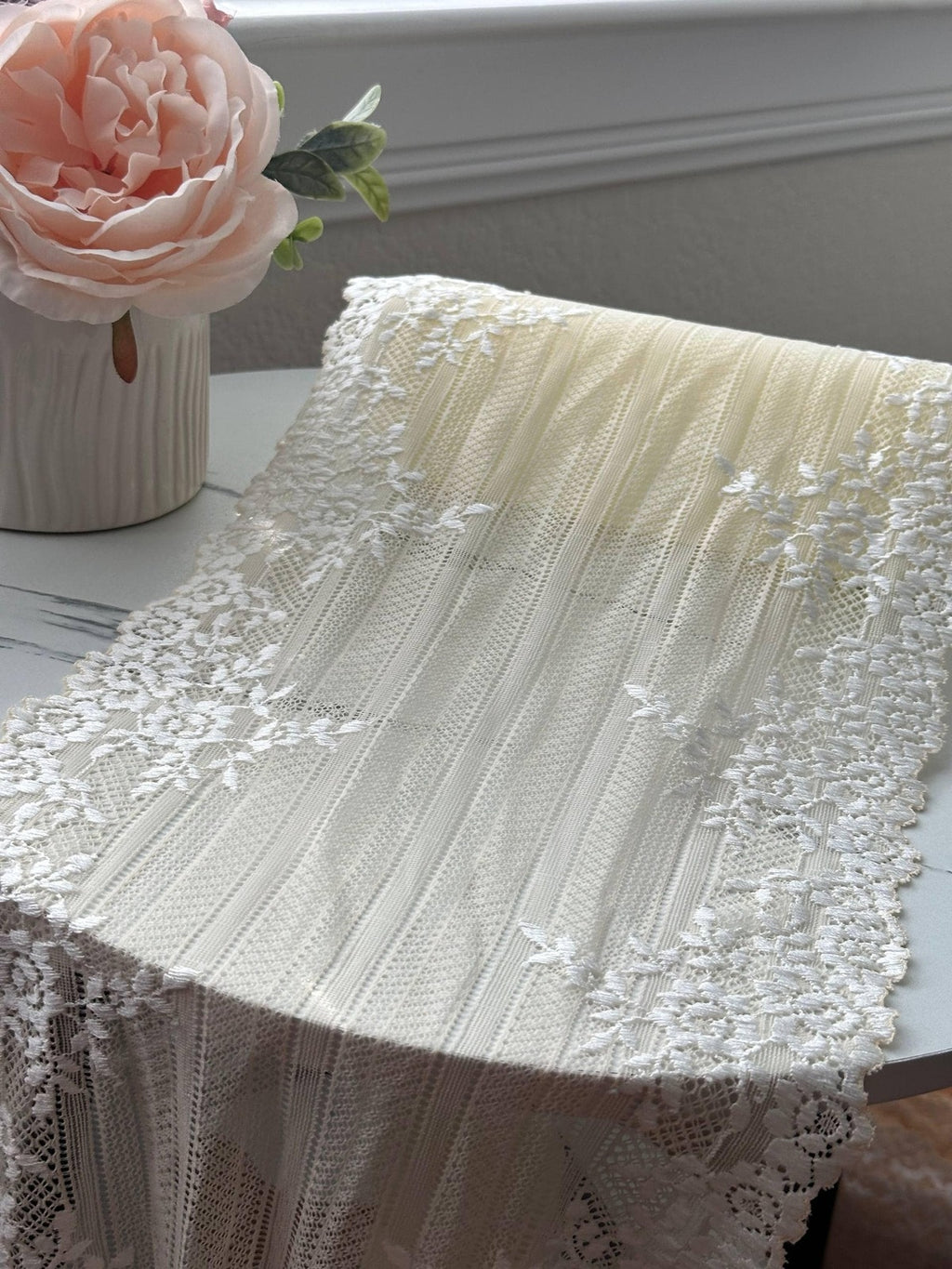 3Yds Stretch 8.7" Two Tone Peach Cream Embossed Wide Stretch Lace Wholesale