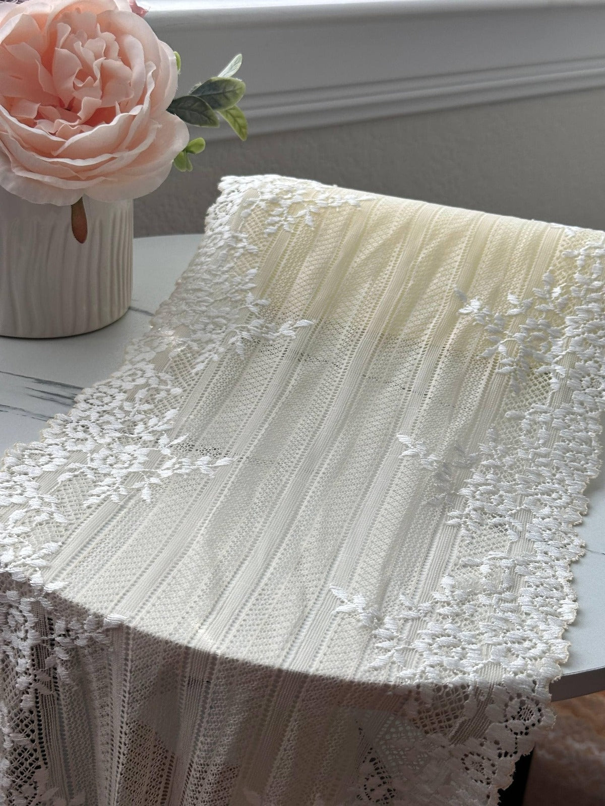 3Yds Stretch 8.7" Two Tone Peach Cream Embossed Wide Stretch Lace Wholesale