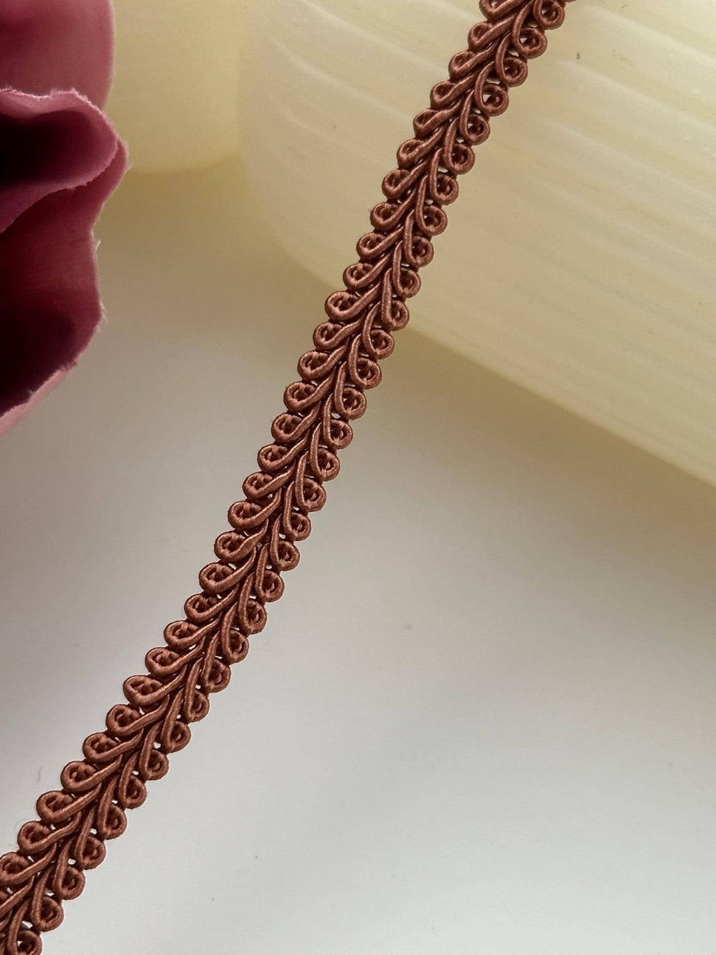 6Yds Non-Stretch 0.3" Brown Woven Braided Gimp Scroll Trim Ribbon Wholesale