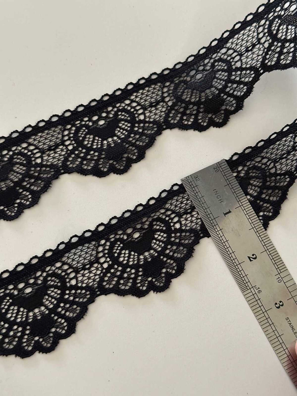10yds Black Scalloped Stretch Lace Trim, 1.5" Elastic Ribbon, Bulk Clearance Coquette Y2K Lace, Lingerie Lace, DIY Sewing, Retail Wholesale
