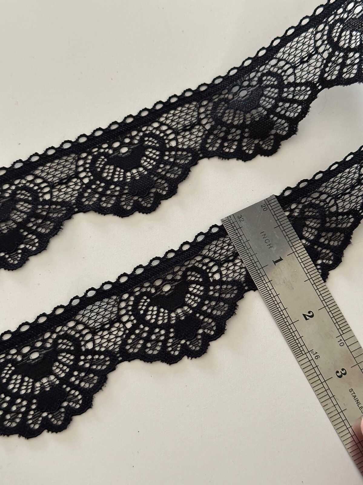 10yds Black Scalloped Stretch Lace Trim, 1.5" Elastic Ribbon, Bulk Clearance Coquette Y2K Lace, Lingerie Lace, DIY Sewing, Retail Wholesale