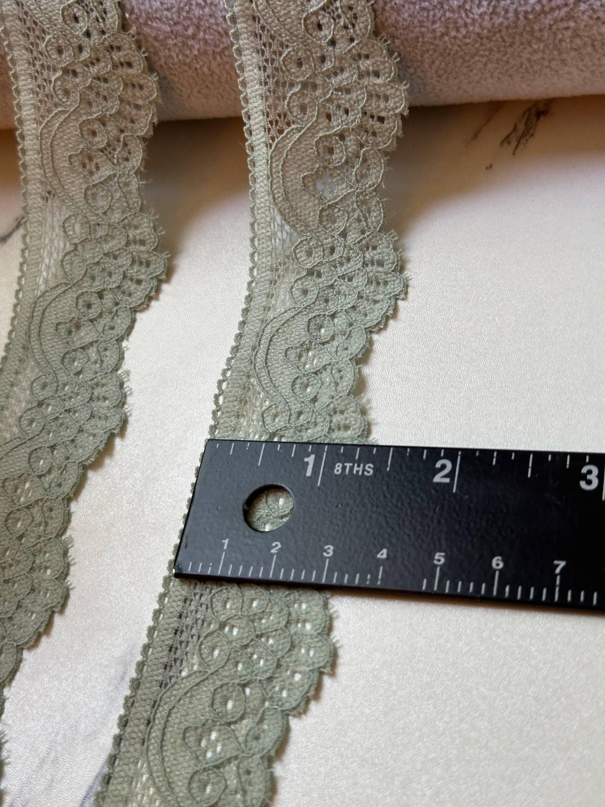 10yds Muted Sage Green Floral Stretch Lace Trim by the Yard, Narrow Scalloped Elastic Ribbon for Coquette Lingerie Crafts, 1.3"