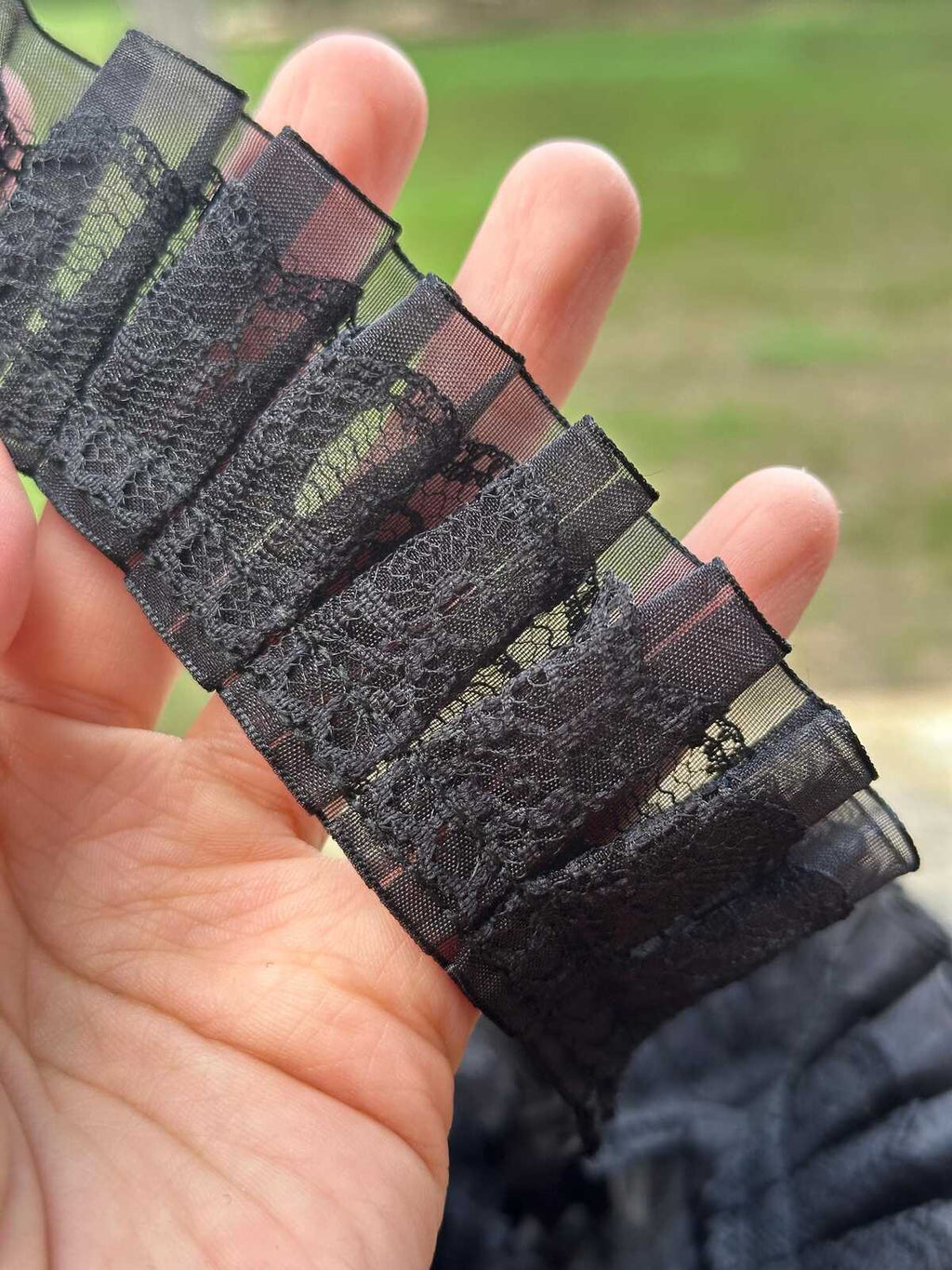 5Yds NonStretch 1.5" Black Pleated Organza Lace Trim Ruffle Mesh Wholesale