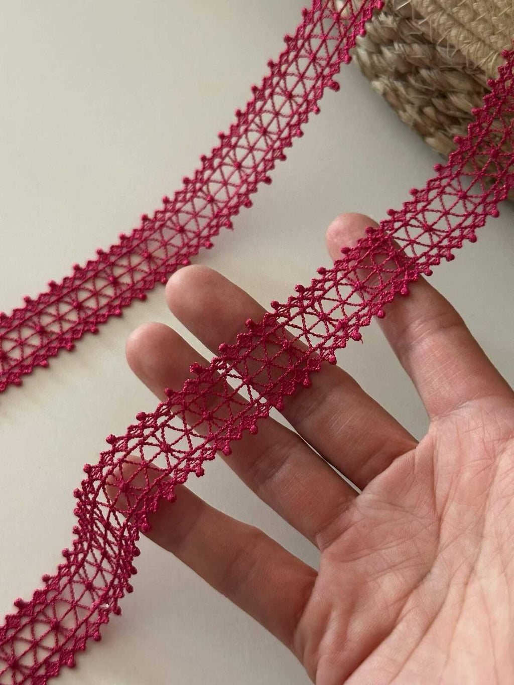 10yds Magenta Guipure Lace Trim, 0.75" Narrow Ribbon, Bulk Clearance Coquette Y2K Lace, Garment Trim, DIY Sewing, Retail Wholesale