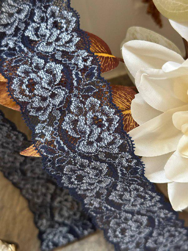 Navy Blue Floral Slight Stretch Lace Trim, 2.15" Gentle Elastic Ribbon, Lingerie Lace, Coquette Craft Supply, DIY Sewing, Retail Wholesale
