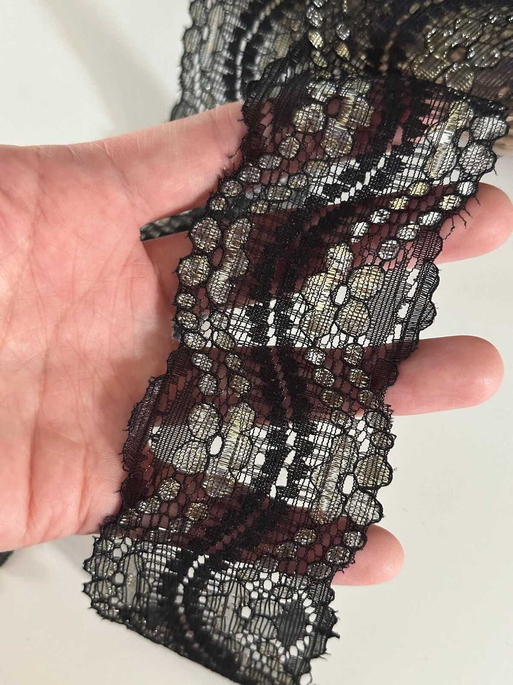 10yds Black Gold Metallic Lace Trim, 2" Rigid Ribbon, Bulk Clearance Coquette Y2K Lace, Garment Trim, DIY Sewing, Retail Wholesale
