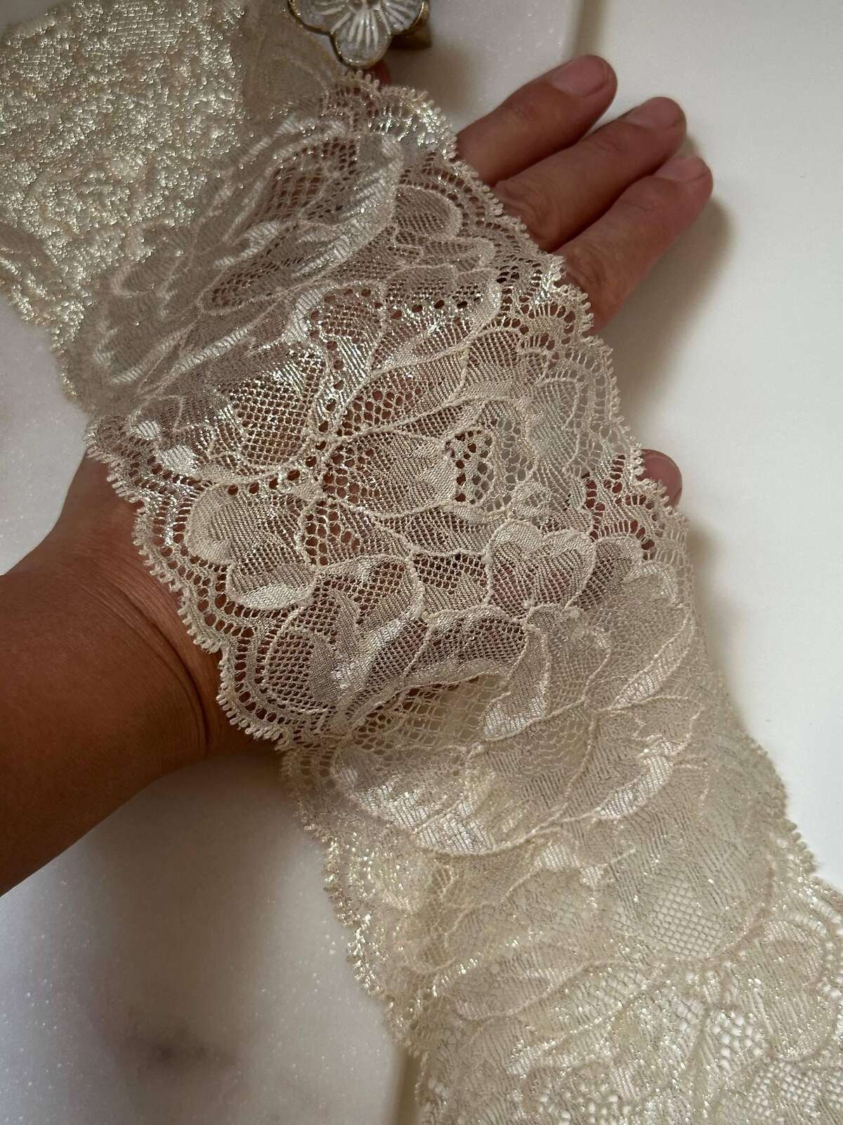 3yds Gold Metallic Floral Stretch Lace Trim, 3.5" Shimmer Ribbon, Bulk Clearance Coquette Y2K Lace, Lingerie, DIY Sewing, Retail Wholesale
